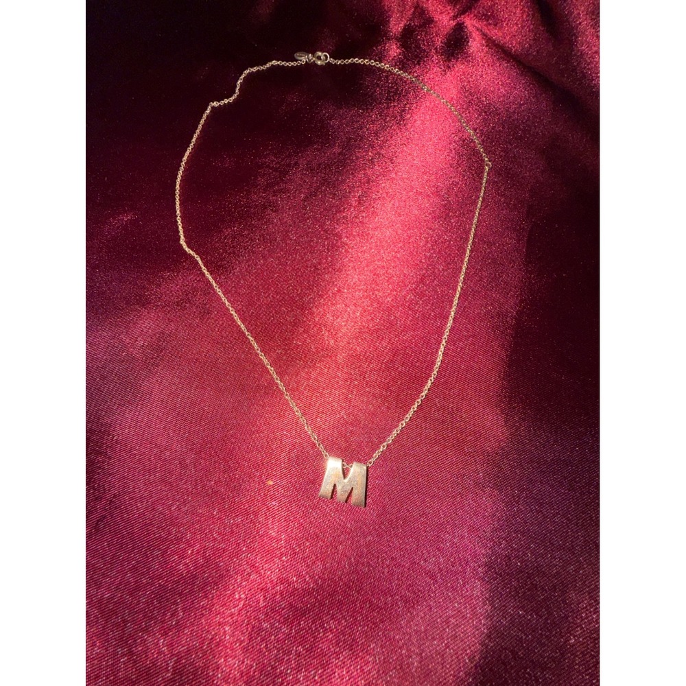 Gold Tone Initial M Pendant Necklace Minimalist Block Letter Cable Chain Jewelry